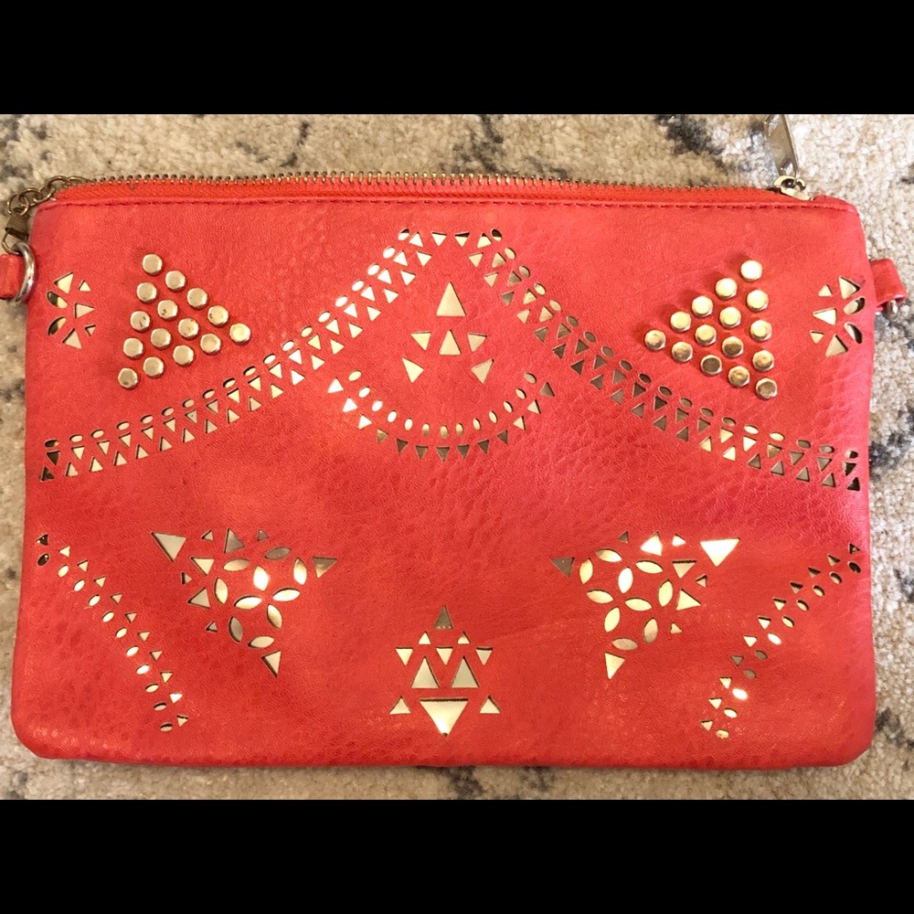 Coral and gold clutch or cross body bag